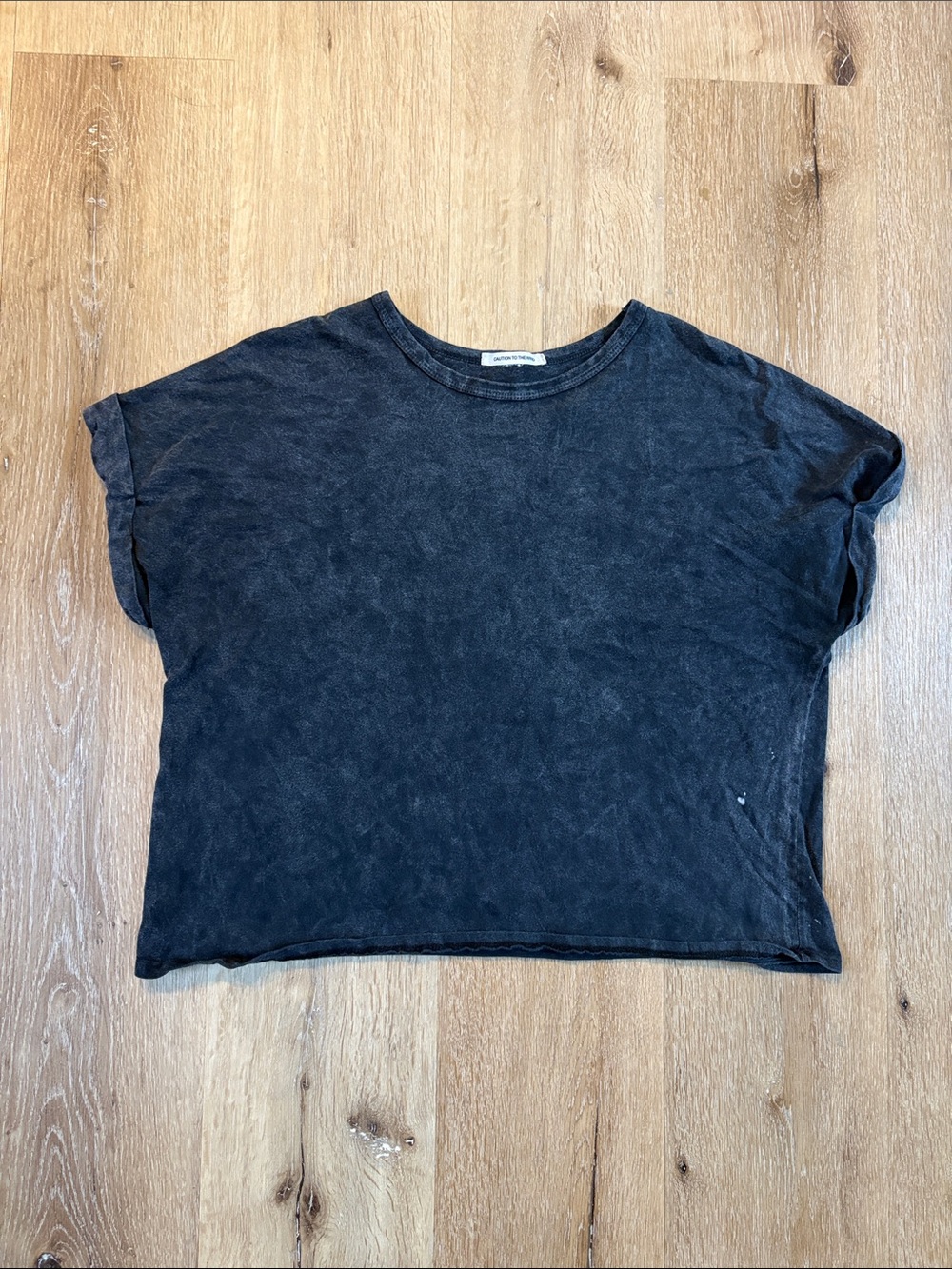 Washed Charcoal Grey Boxy Cropped Short Sleeve Tee